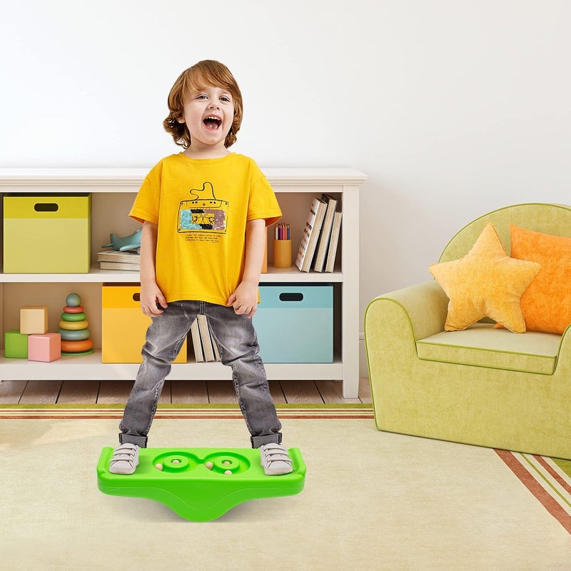 Joonly Kids Rocking Seesaw Balance Board with 5 Wooden Balls Sensory Training Rocking Board Balance Training Equipment Children Indoor Outdoor Activity Toy (Green) - Image 5
